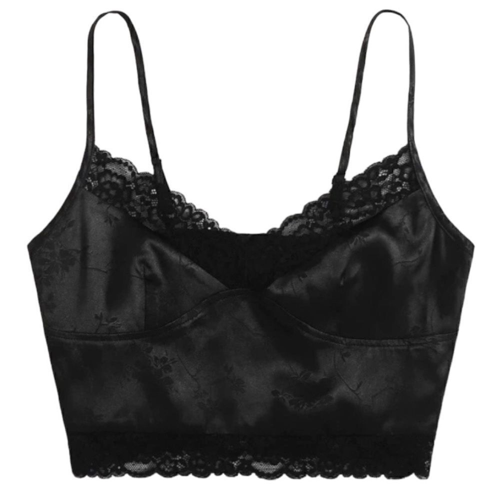 Black Jacquard Lace Trim Cami Top XS